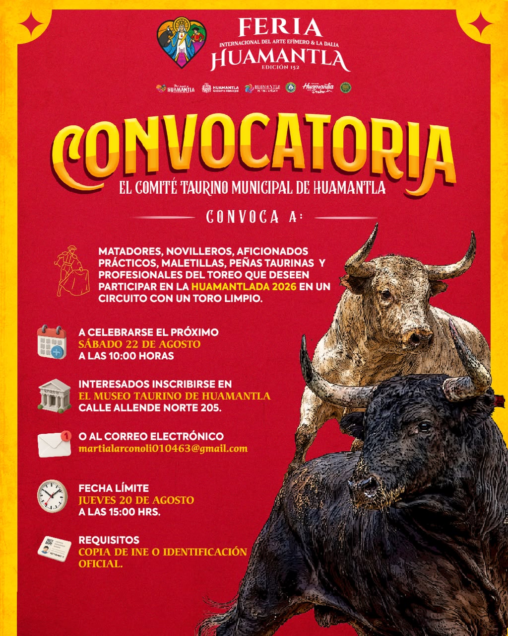 Huamantla invita a los amantes de la fiesta brava a ser parte de la Huamantlada 2026